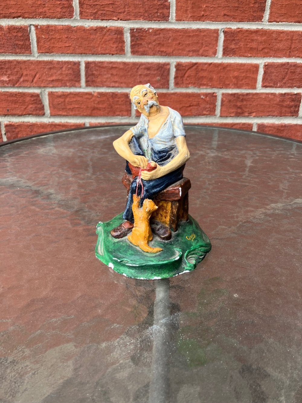 VTG Capodimonte Italy Porcelain Grandpa&Cat Yarn Signed Hand Painted Nicole